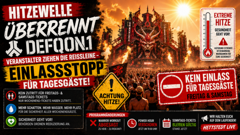 Hitzewelle überrennt Defqon.1: Veranstalter ziehen die Reißleine – Einlassstopp für Tagesgäste!