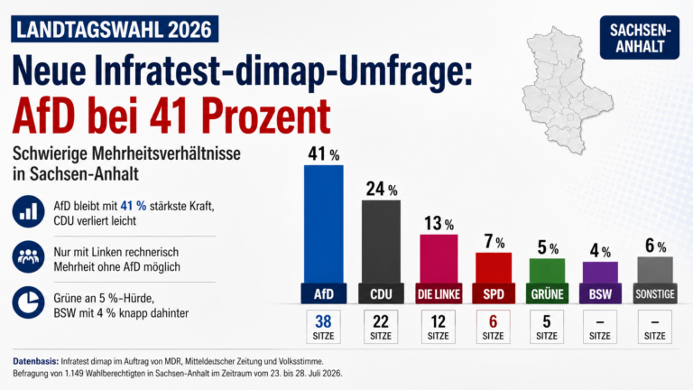 Landtagswahl 2026: Neue Infratest-dimap-Umfrage sieht AfD bei 41 Prozent – Schwierige Mehrheitsverhältnisse in Sachsen-Anhalt